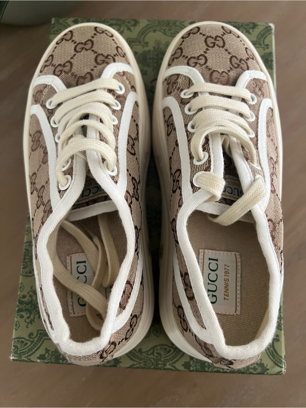 GG Beige/Brown GG Canvas Low-Top Sneakers - Picture 2 of 7